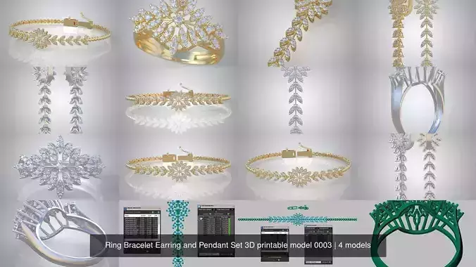 Ring Bracelet Earring and Pendant Set 3D printable model 0003