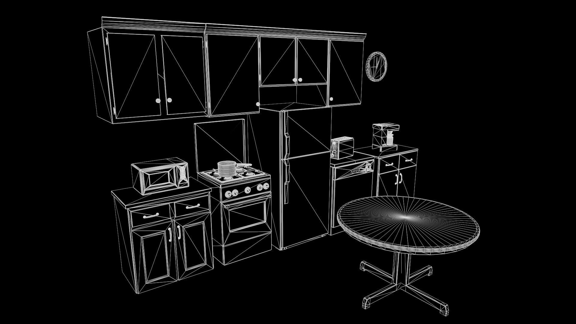 Kitchen Pack 90s Low-poly 3D model_16