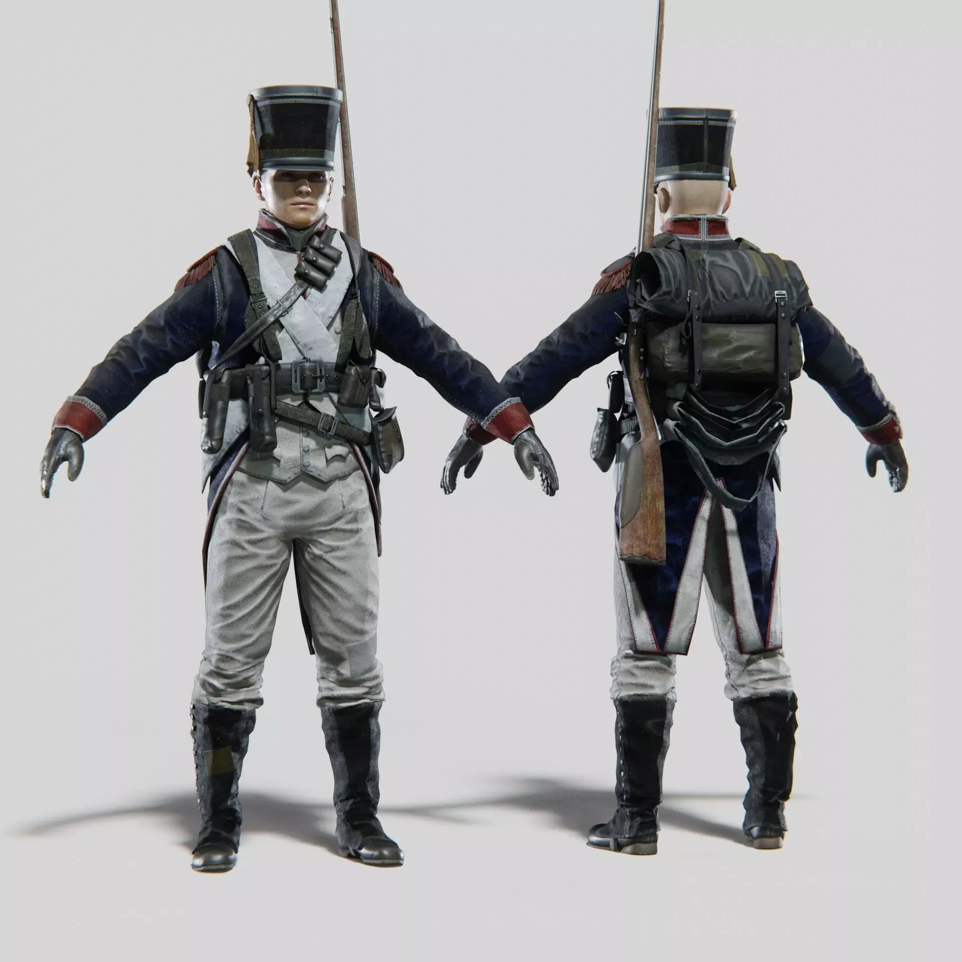 Soldier Napoleon Infantry Rigged Low-poly 3D model_0