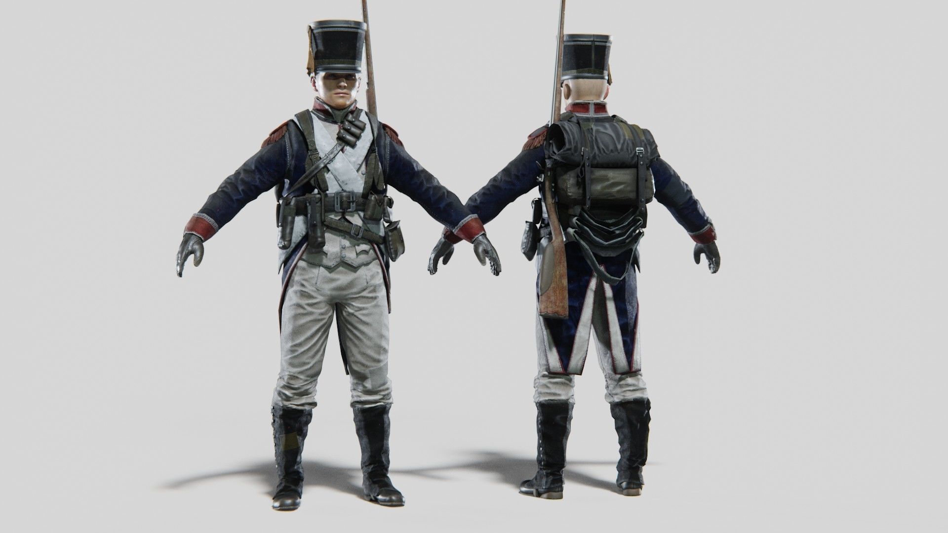 Soldier Napoleon Infantry Rigged Low-poly 3D model_4