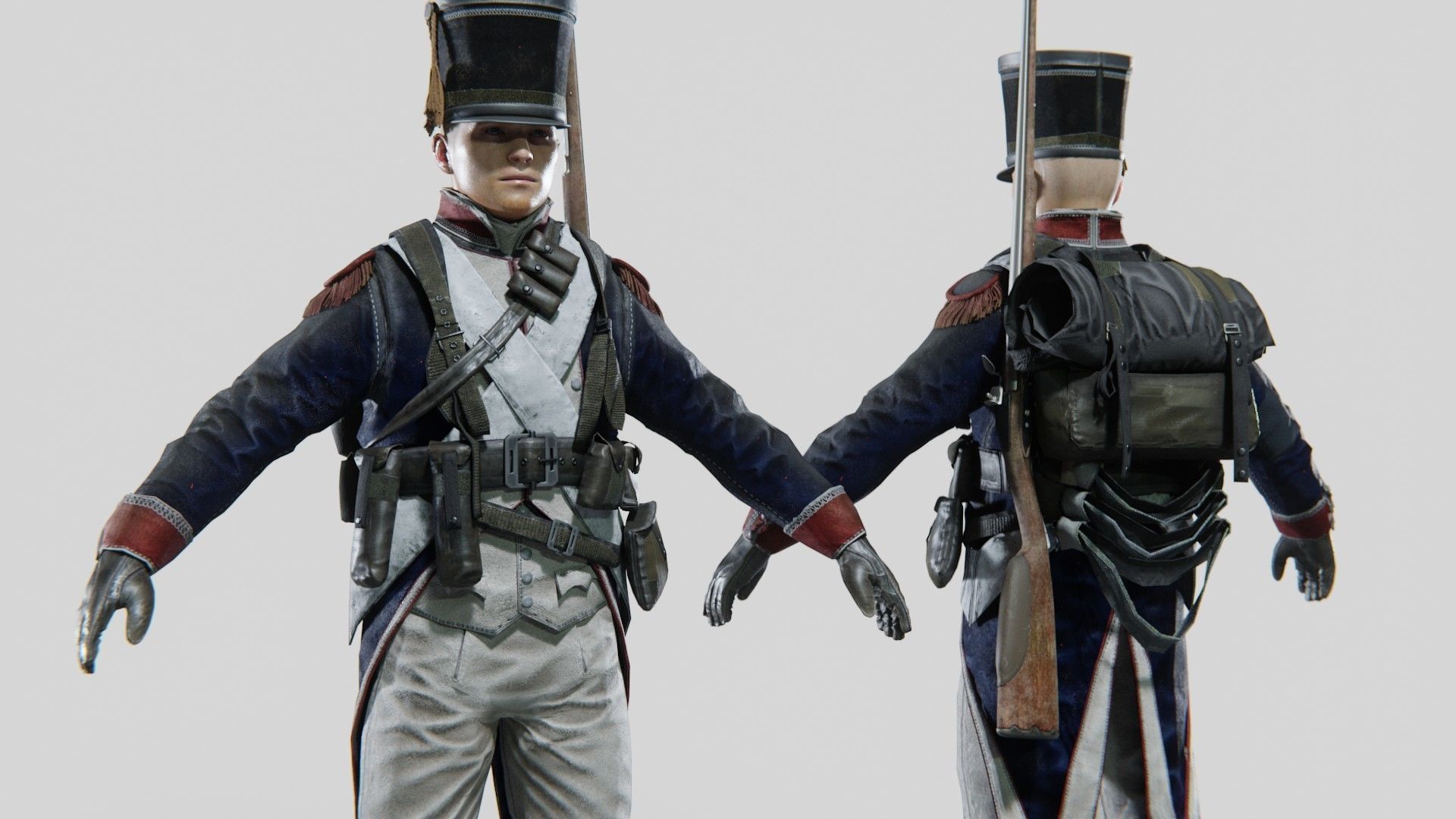 Soldier Napoleon Infantry Rigged Low-poly 3D model_5