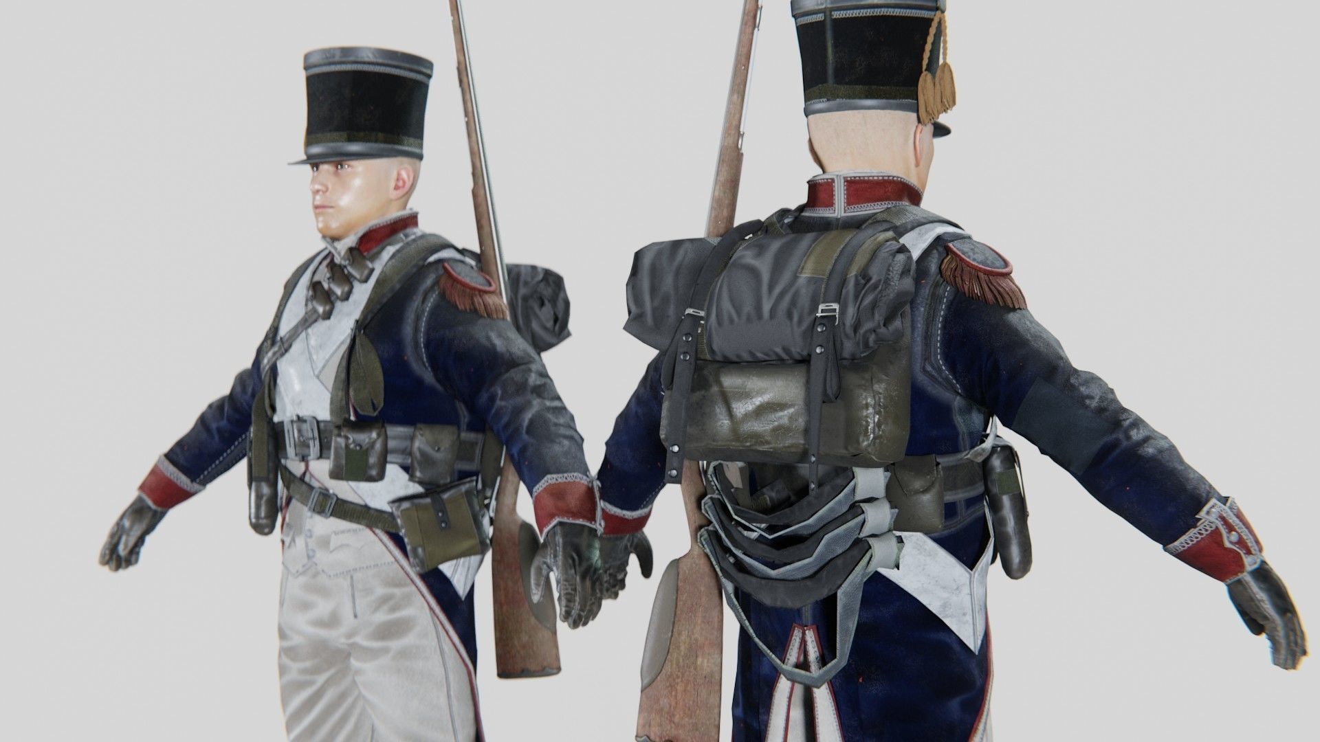 Soldier Napoleon Infantry Rigged Low-poly 3D model_8