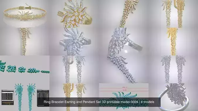 Ring Bracelet Earring and Pendant Set 3D printable model 0004