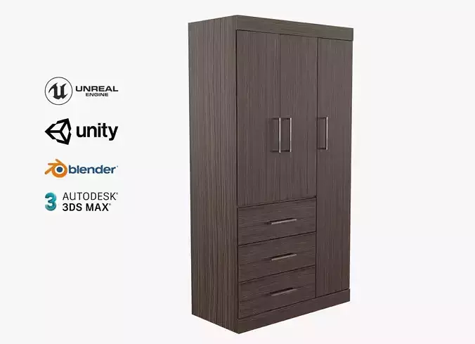 Simple low polly Wardrobe 3 drawers 3 doors