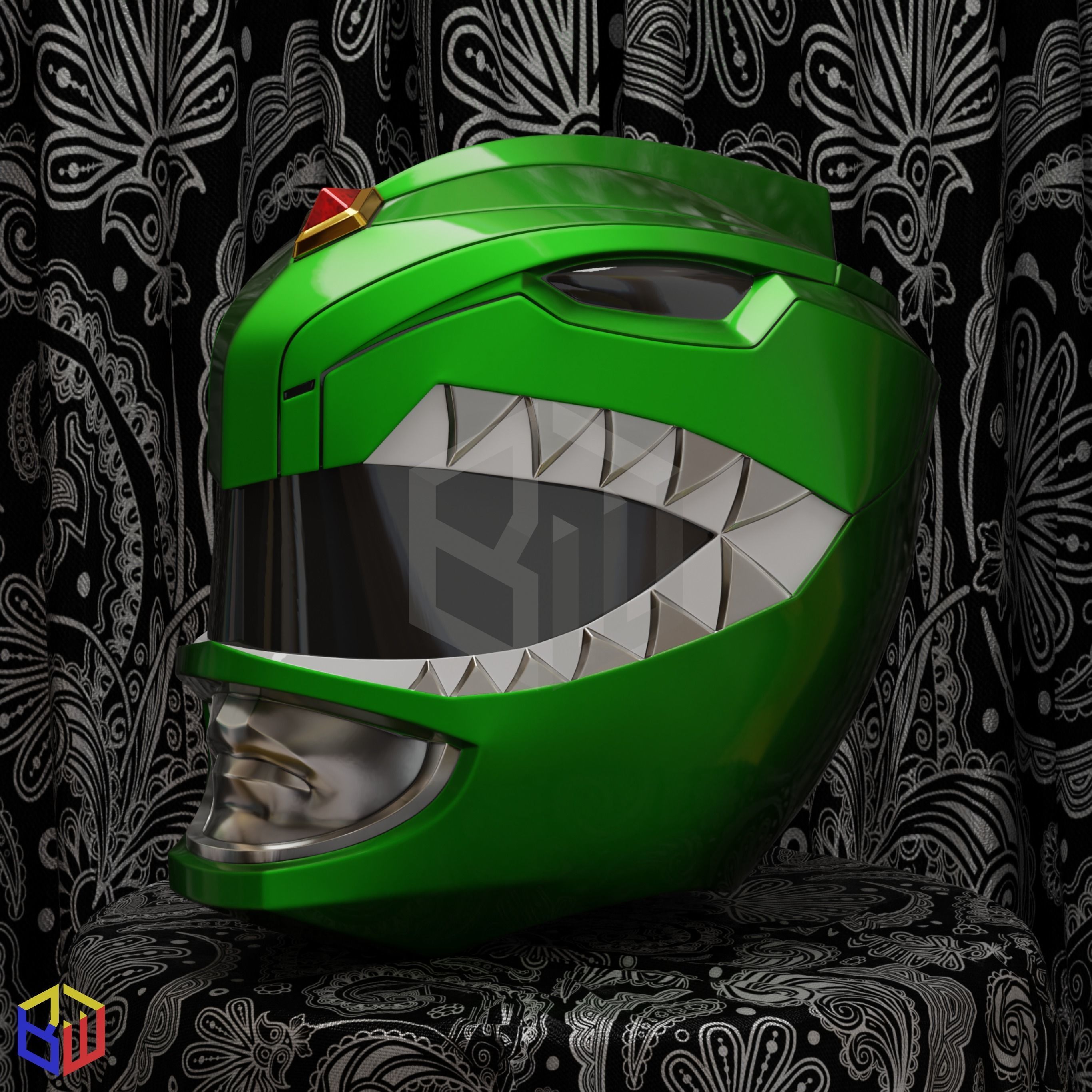 Tommy Oliver MMPR Green Ranger Helmet 3D print model_1
