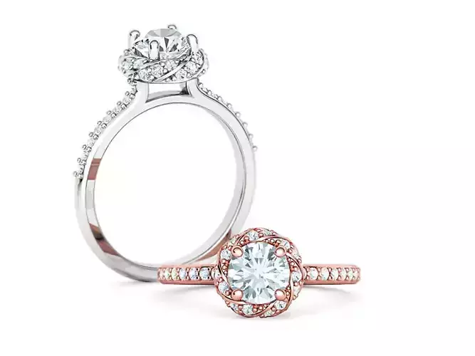 Isabella v2 Halo Engagement Ring 1ct stone 3d model