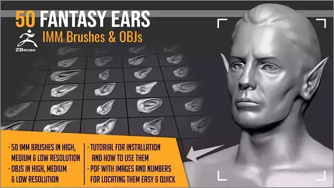 50 Fantasy Ears IMM Brushes and OBJs