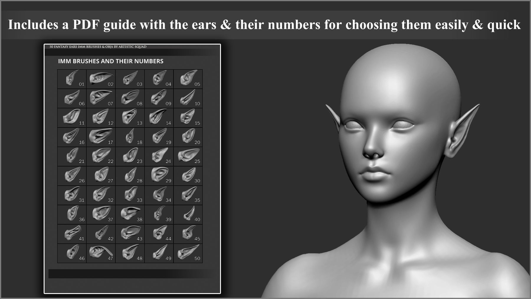 50 Fantasy Ears IMM Brushes and OBJs 3D model_11