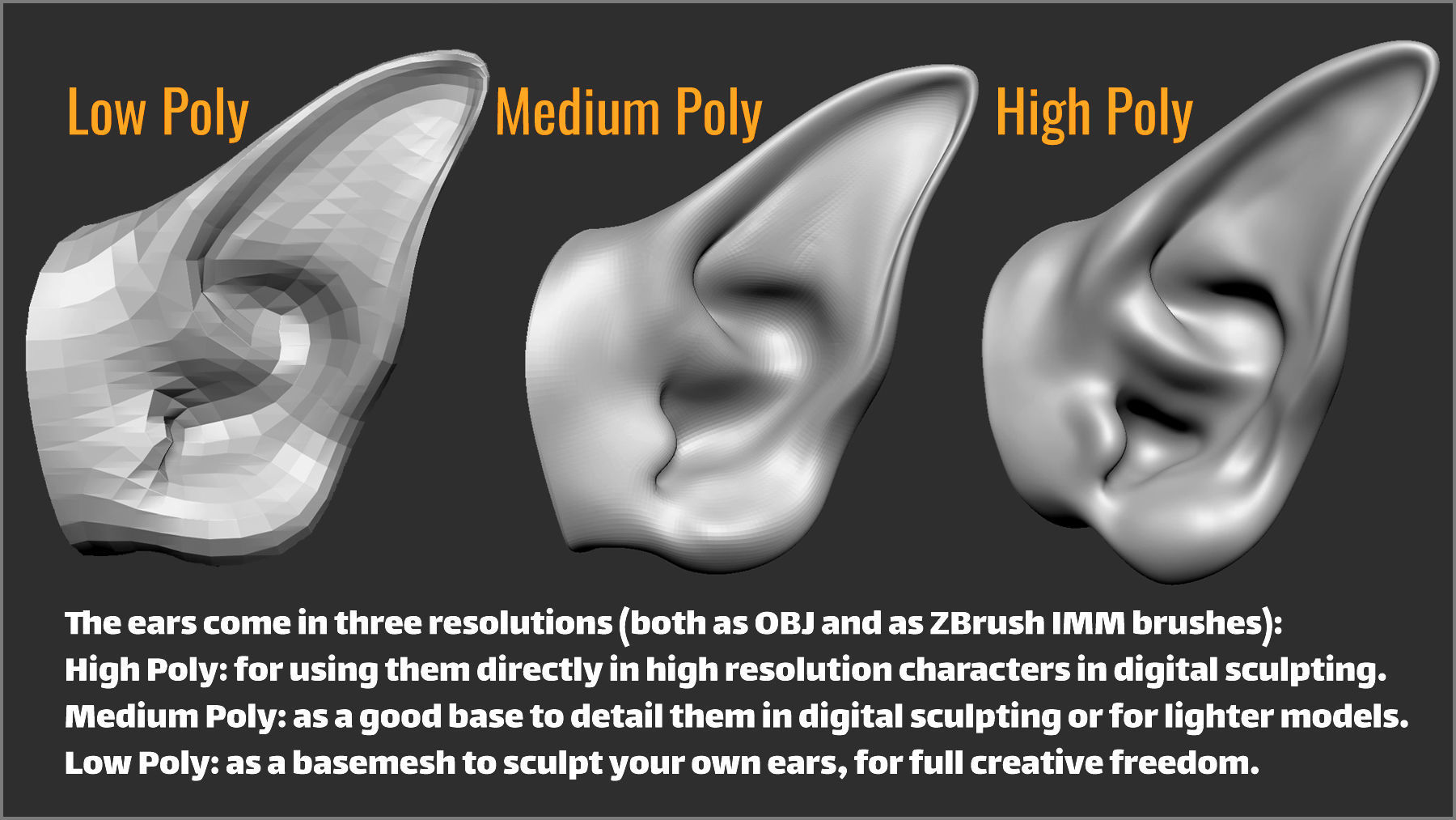50 Fantasy Ears IMM Brushes and OBJs 3D model_1