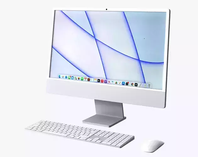iMac-PC apple computer with mouse and keyboard 3D model