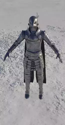 Knight armored man in snow