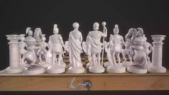 Chess set wooden board with checkers Low-poly 3D model