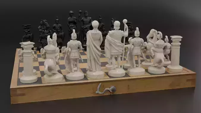 Chess set wooden board with checkers