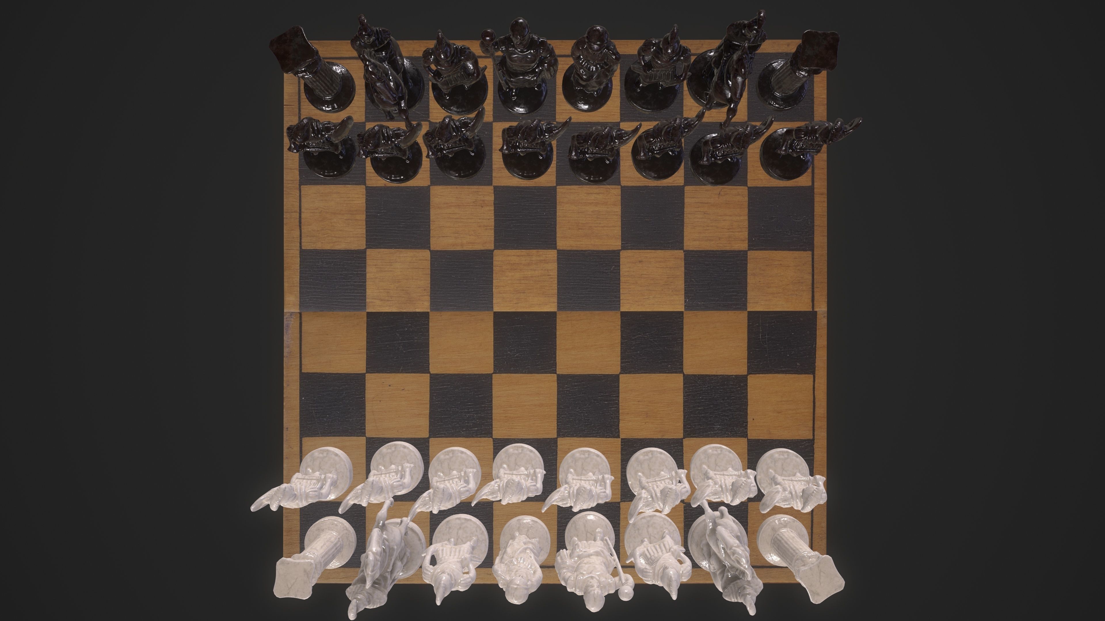 Chess set wooden board with checkers Low-poly 3D model_10