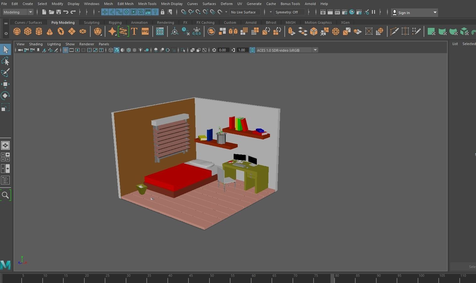 roommm room with bed and desk 3D model_1