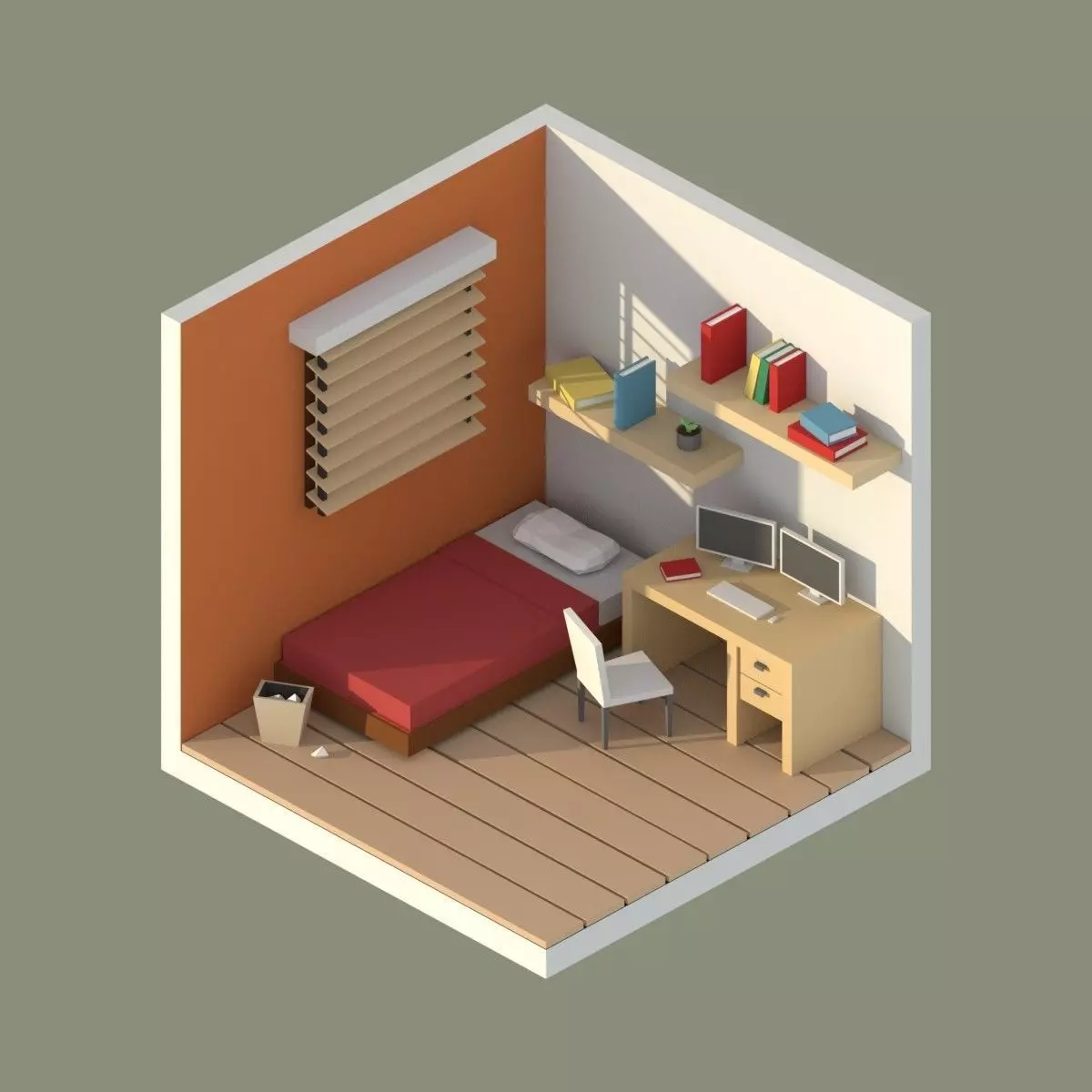 roommm room with bed and desk 3D model_0