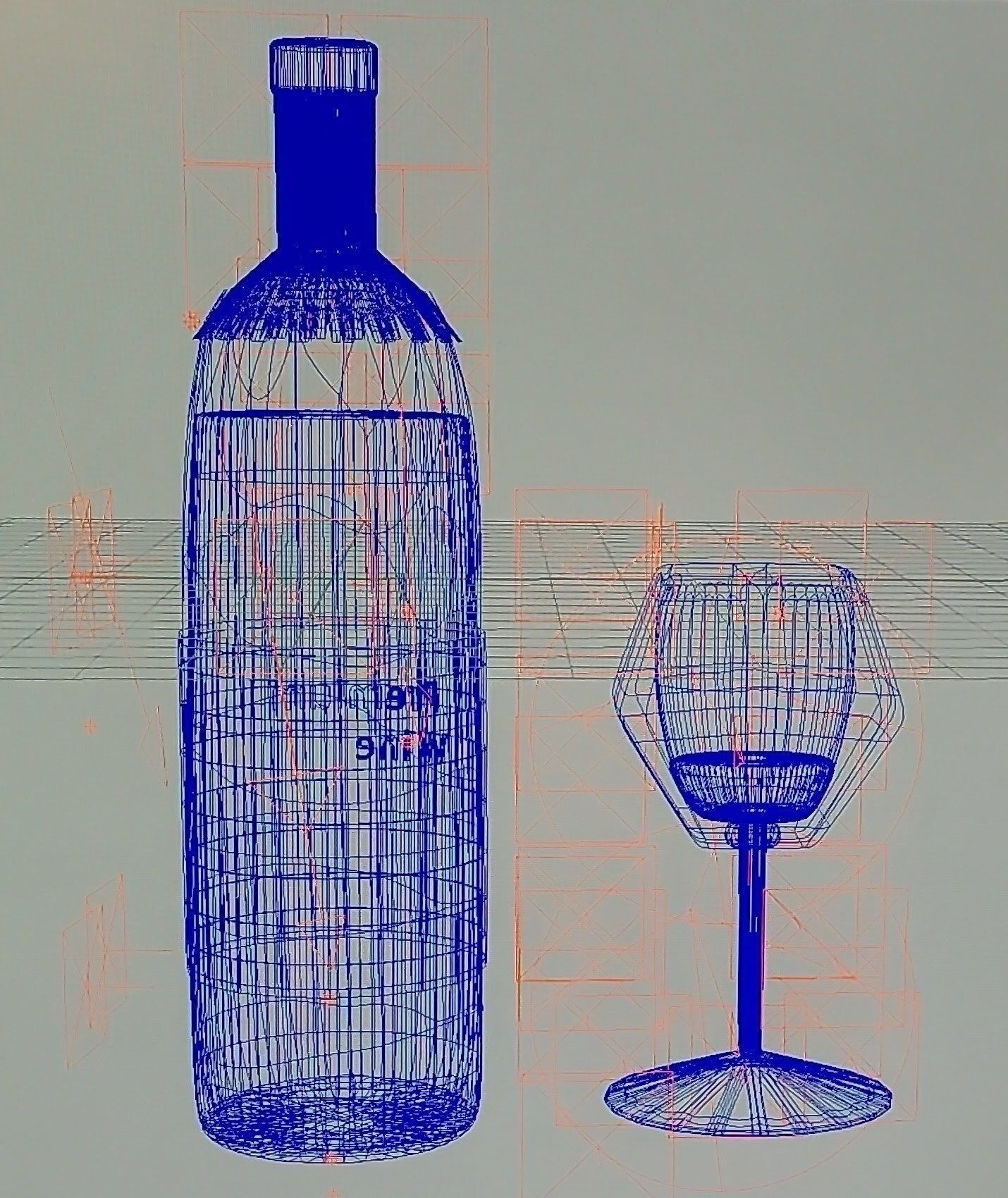 Wine Bottle and Glass Made in Maya 3D model_8