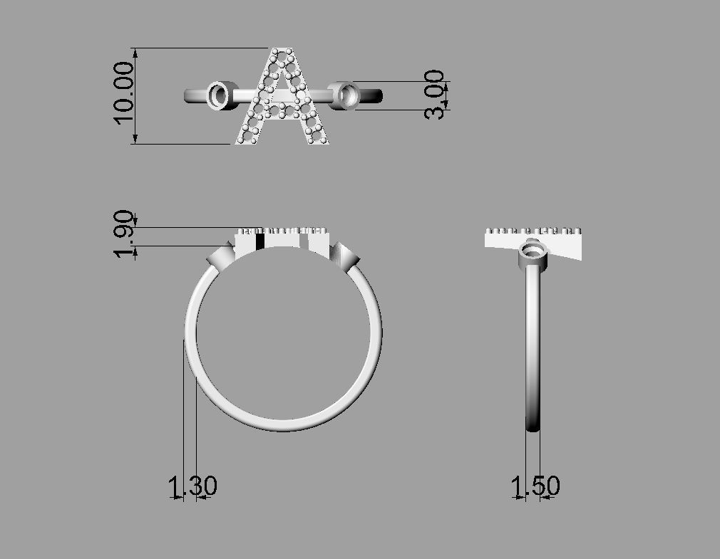 Diamond Letter Ring - A 3D print model_4