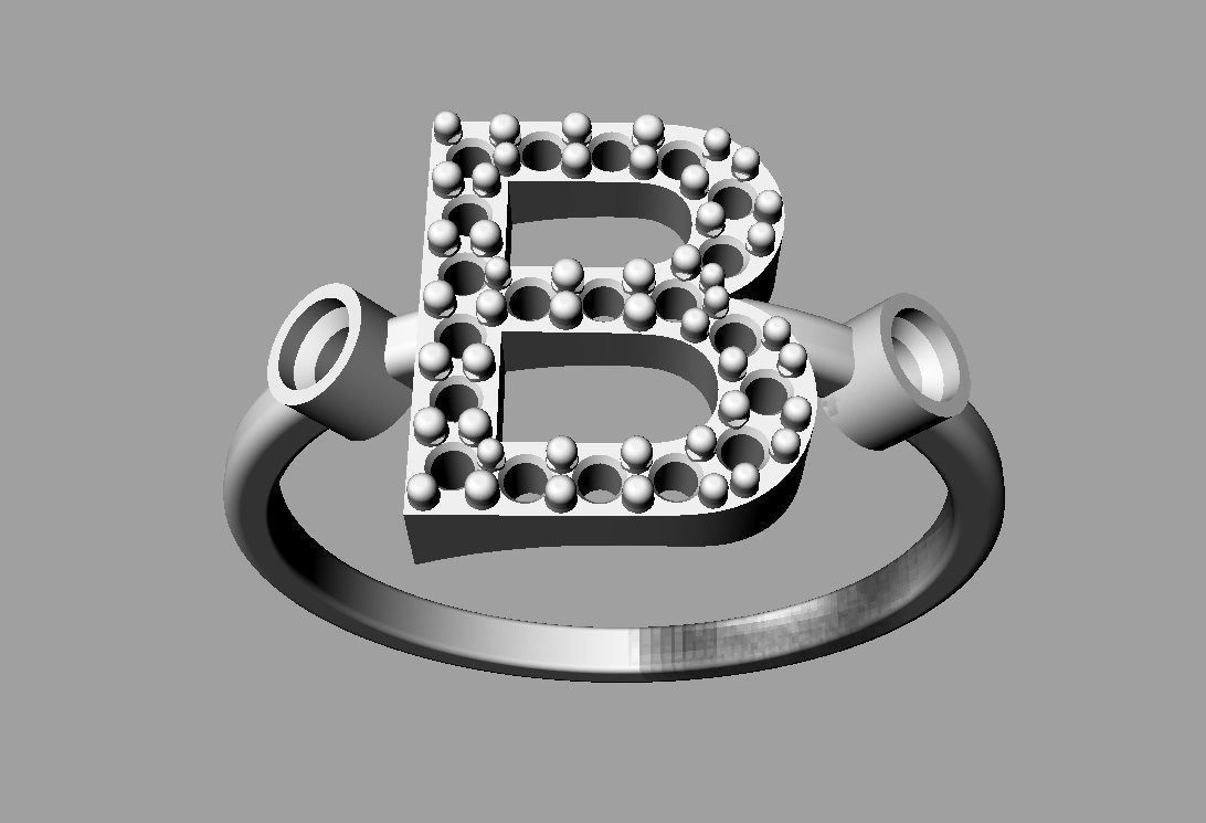 Diamond Letter Ring - B 3D print model_12
