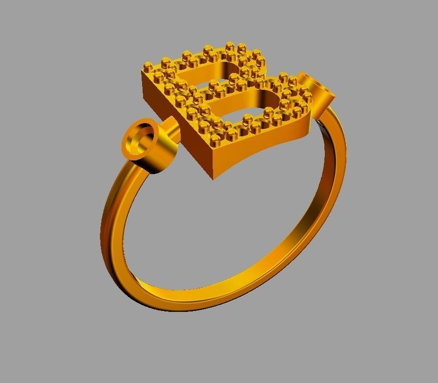 Diamond Letter Ring - B 3D print model_6