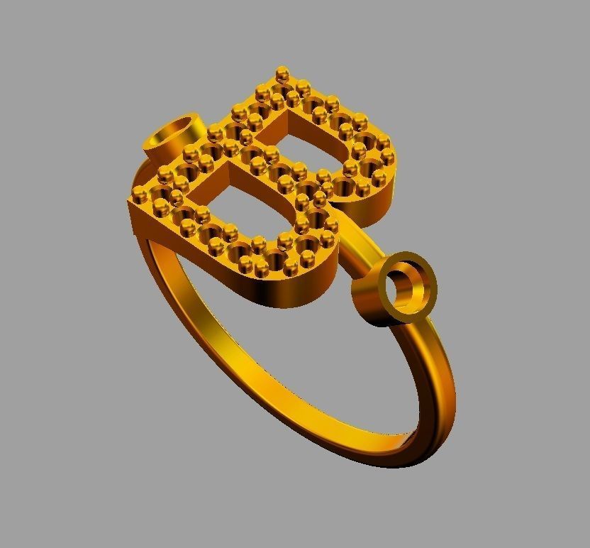 Diamond Letter Ring - B 3D print model_8
