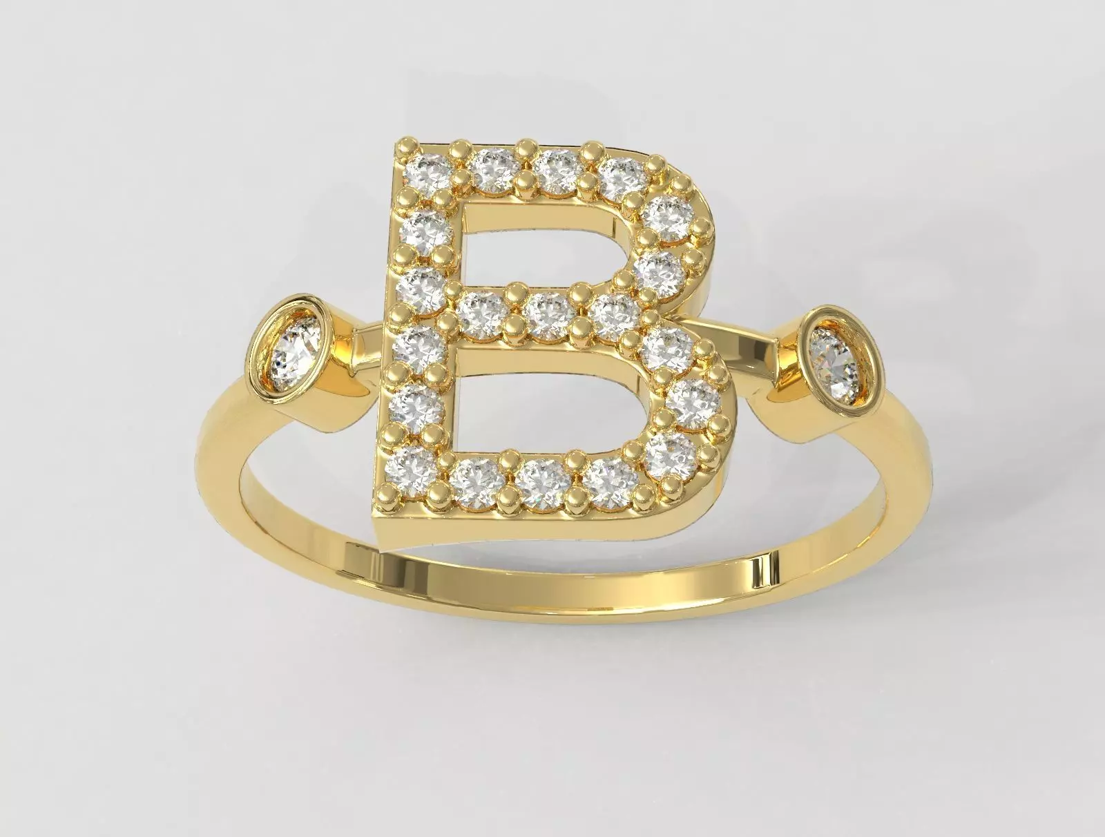 Diamond Letter Ring - B 3D print model_0