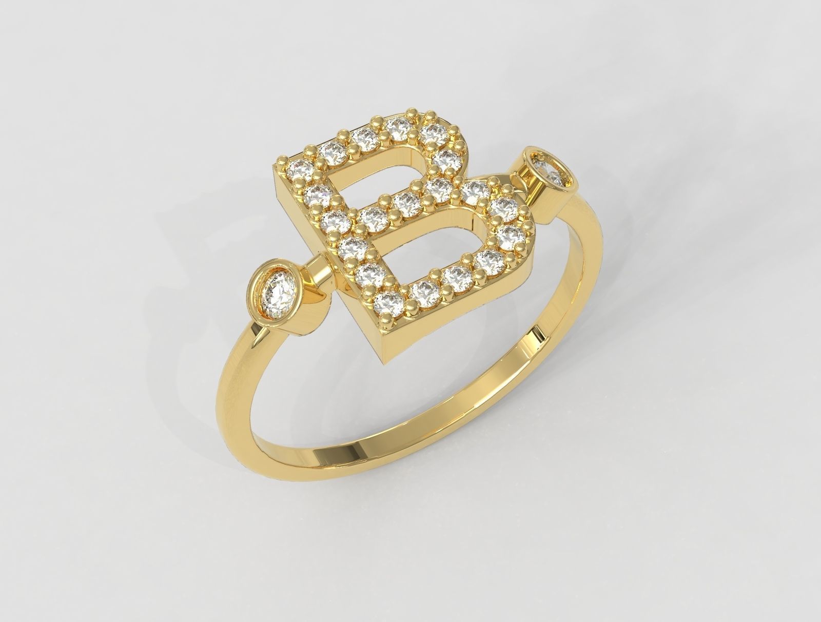 Diamond Letter Ring - B 3D print model_1