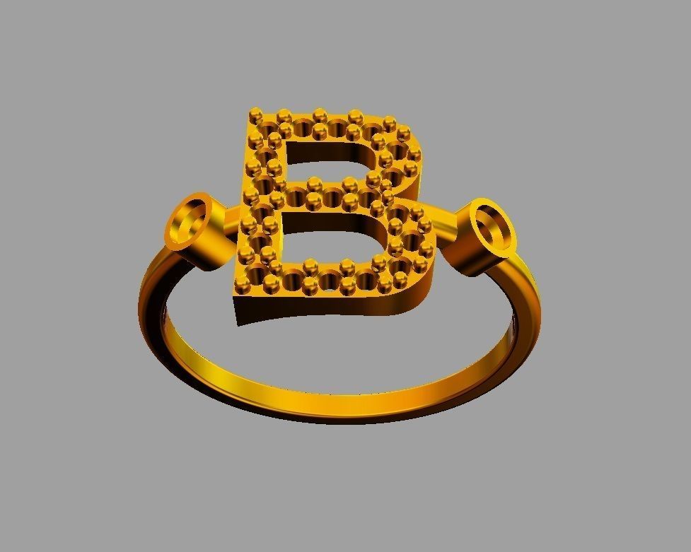 Diamond Letter Ring - B 3D print model_5