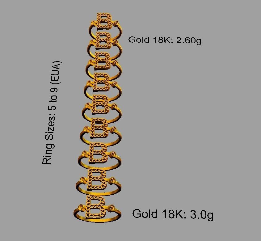 Diamond Letter Ring - B 3D print model_3