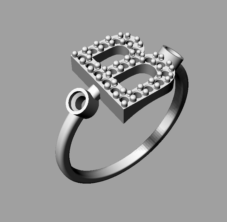 Diamond Letter Ring - B 3D print model_13