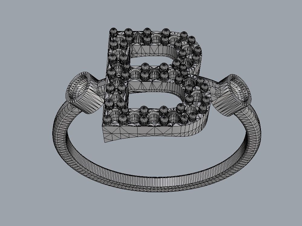 Diamond Letter Ring - B 3D print model_9