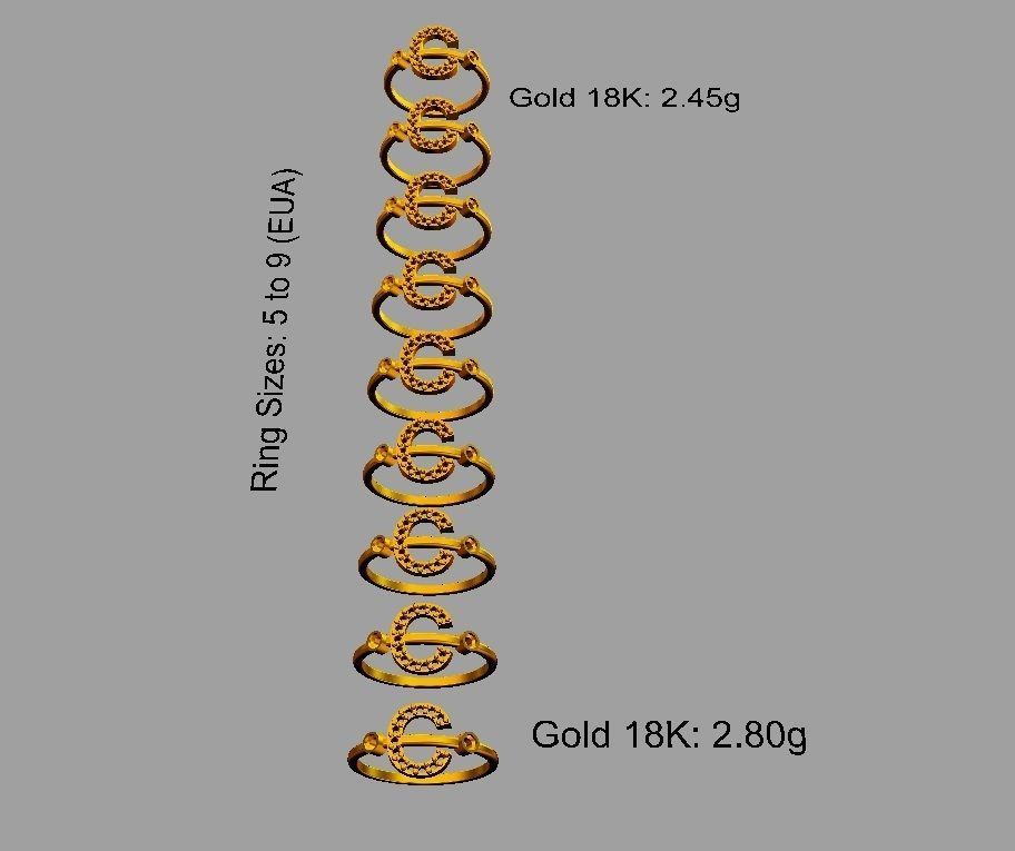 Diamond Letter Ring - C 3D print model_3