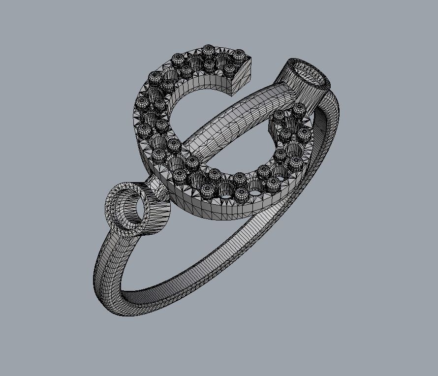 Diamond Letter Ring - C 3D print model_10