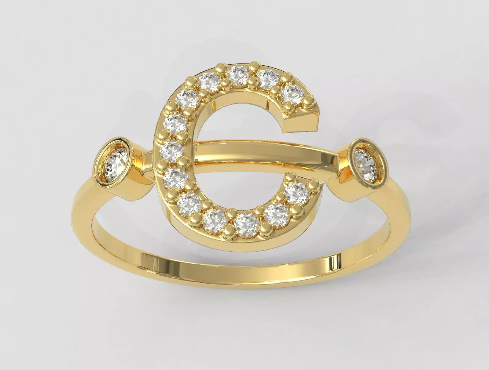 Diamond Letter Ring - C 3D print model_0