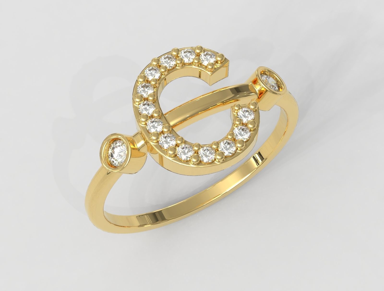 Diamond Letter Ring - C 3D print model_1