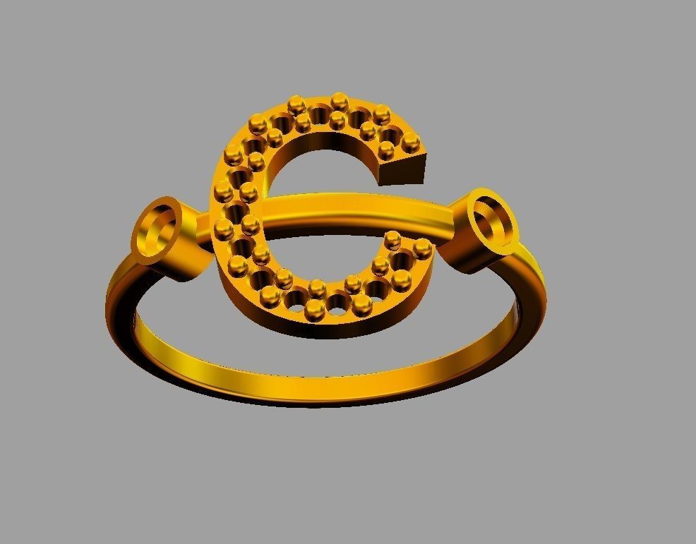 Diamond Letter Ring - C 3D print model_5