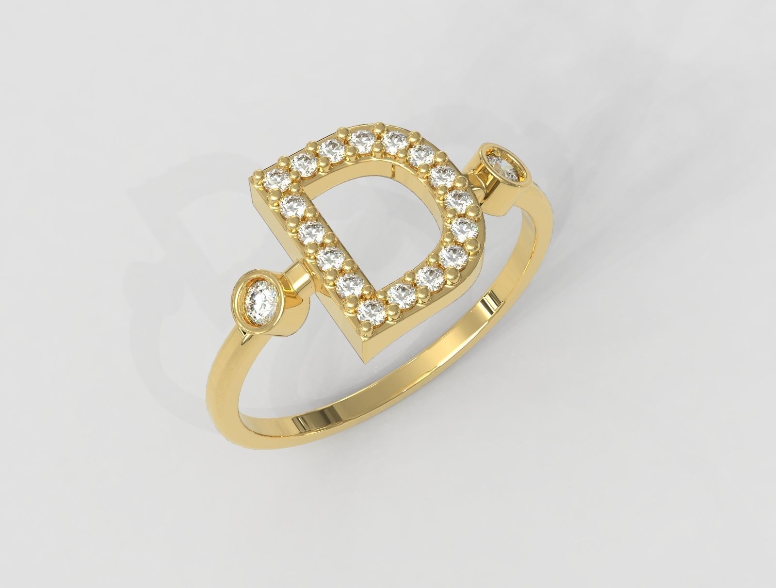 Diamond Letter Ring - D 3D print model_1
