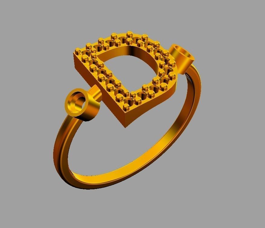 Diamond Letter Ring - D 3D print model_6
