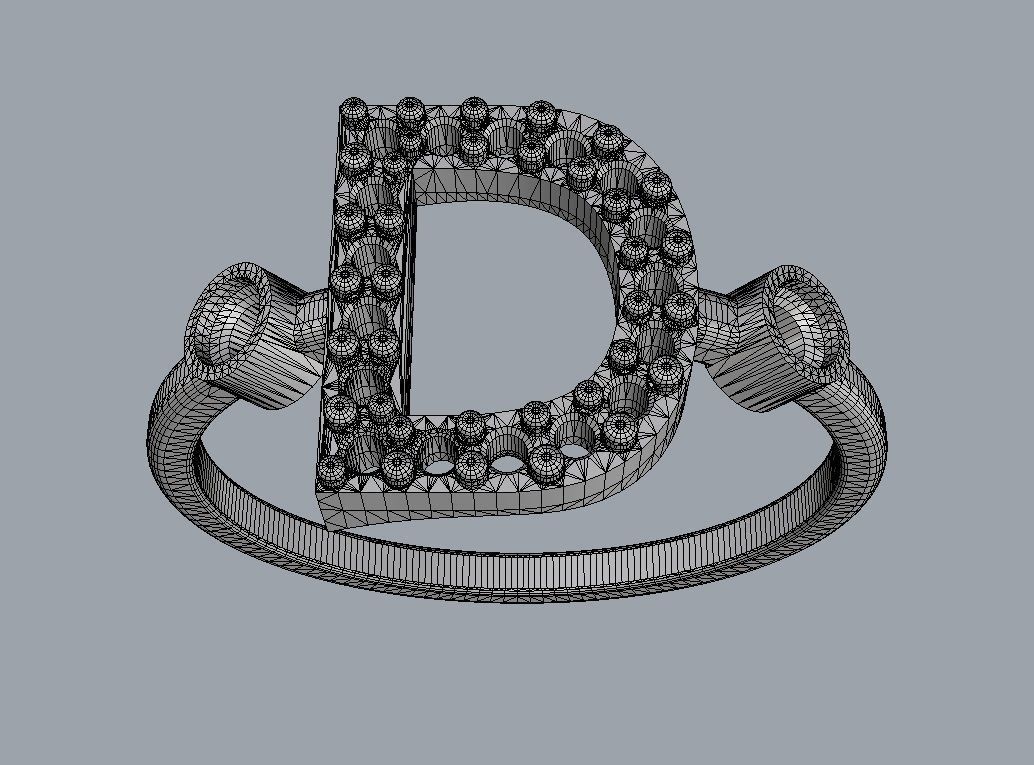 Diamond Letter Ring - D 3D print model_9
