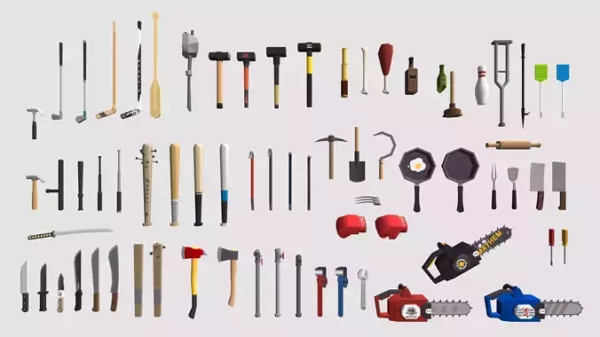 Low poly Melee and Tools Low-poly 3D model