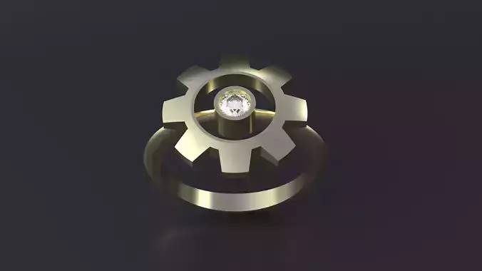 Clockkwork  Ring  with gem for CNC or 3D