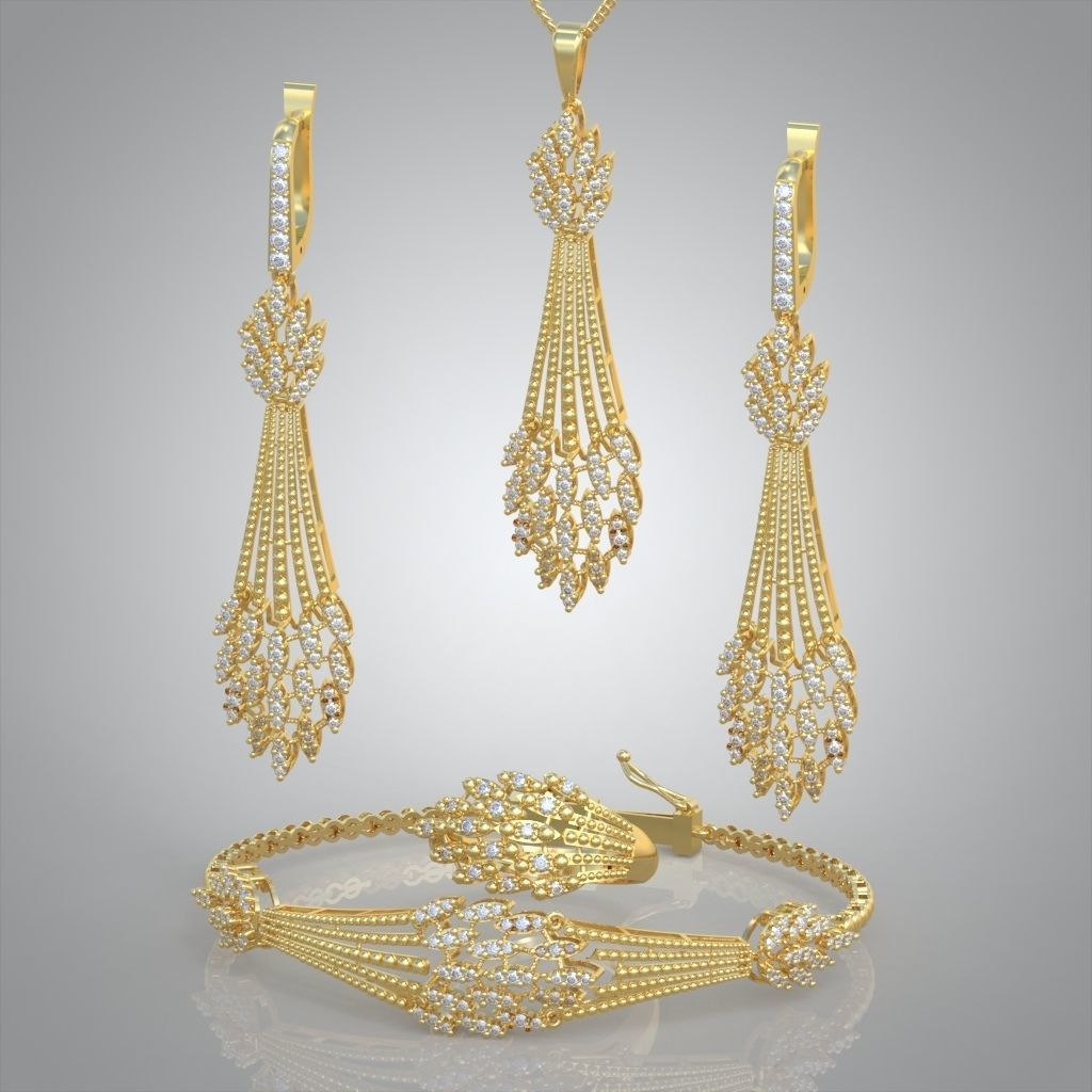 Ring Bracelet Earring and Pendant Set 3D printable model 0005 3D Model Collection_3