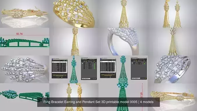 Ring Bracelet Earring and Pendant Set 3D printable model 0005