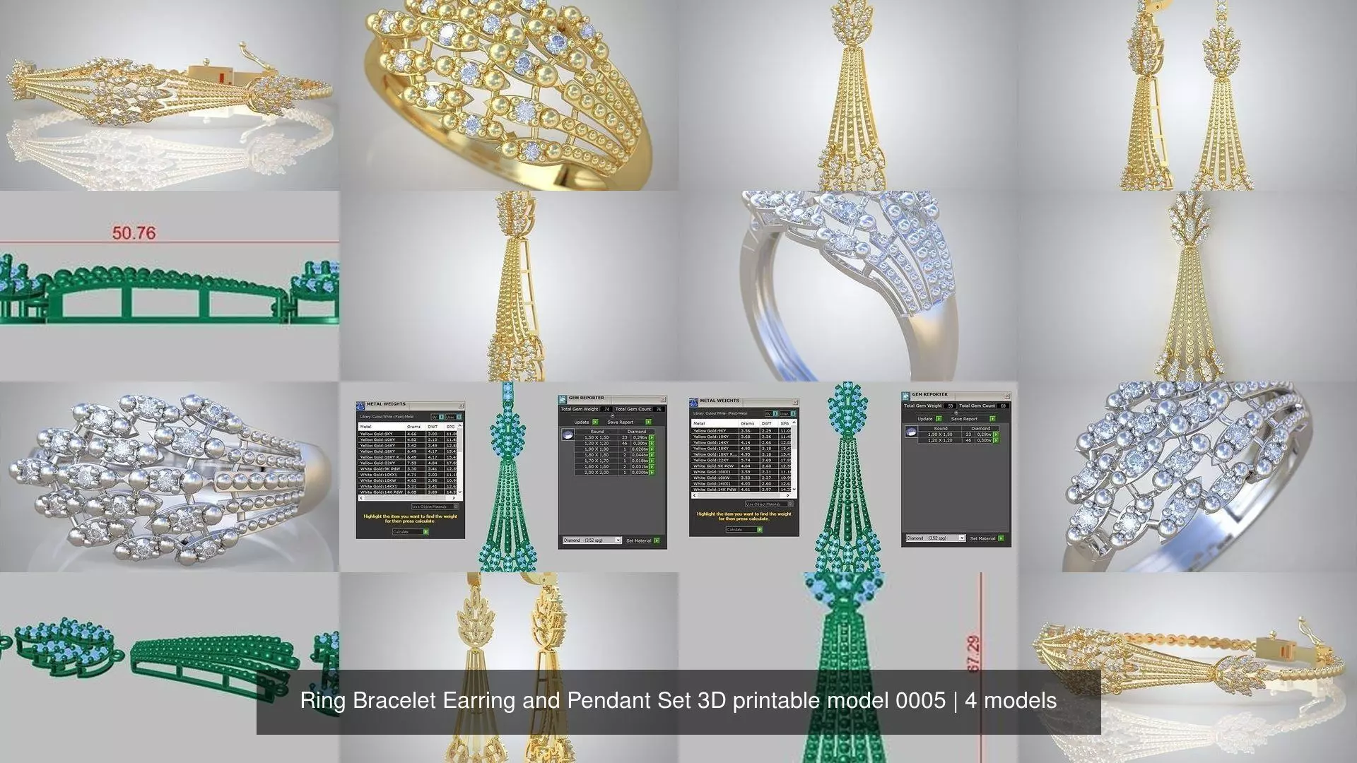 Ring Bracelet Earring and Pendant Set 3D printable model 0005 3D Model Collection_1