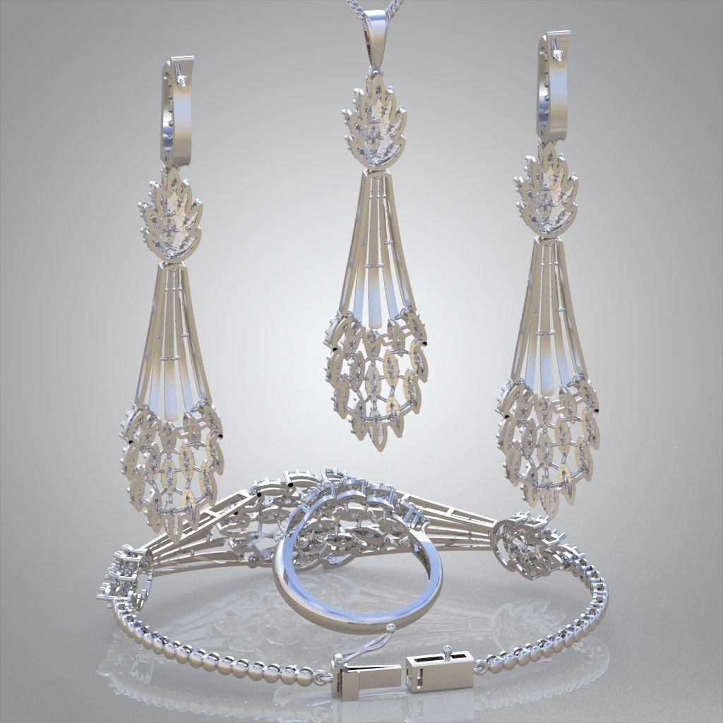 Ring Bracelet Earring and Pendant Set 3D printable model 0005 3D Model Collection_6