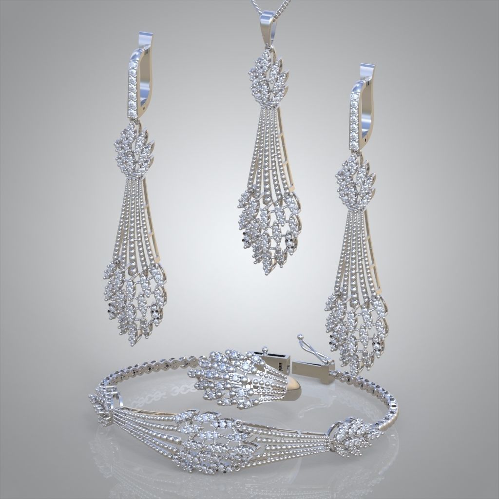 Ring Bracelet Earring and Pendant Set 3D printable model 0005 3D Model Collection_2