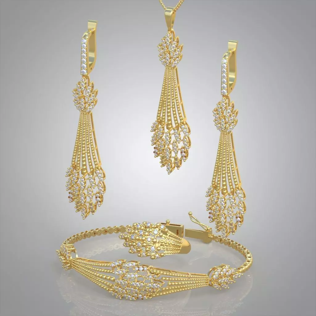 Ring Bracelet Earring and Pendant Set 3D printable model 0005 3D Model Collection_0