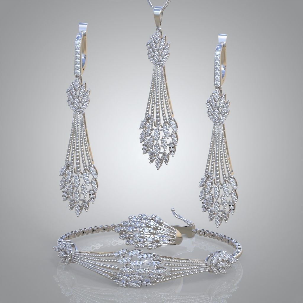 Ring Bracelet Earring and Pendant Set 3D printable model 0005 3D Model Collection_4