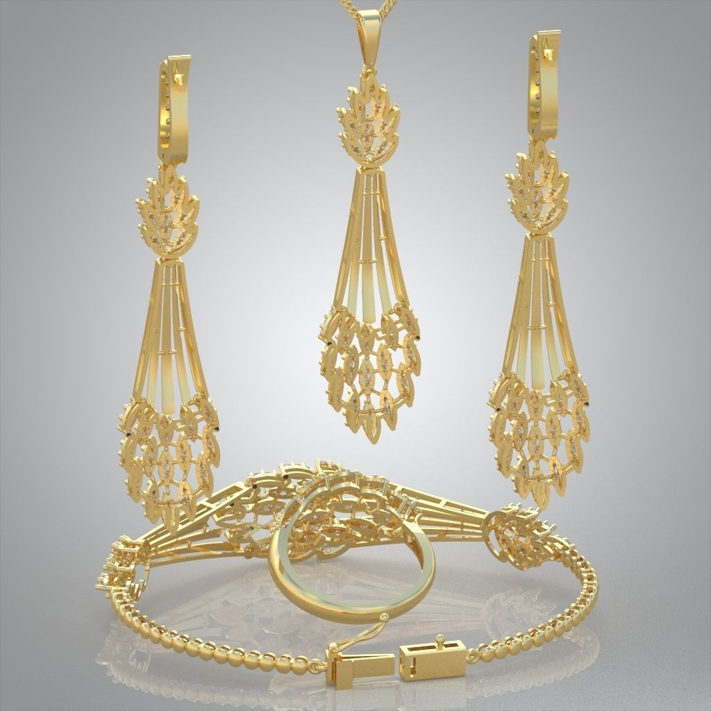 Ring Bracelet Earring and Pendant Set 3D printable model 0005 3D Model Collection_5