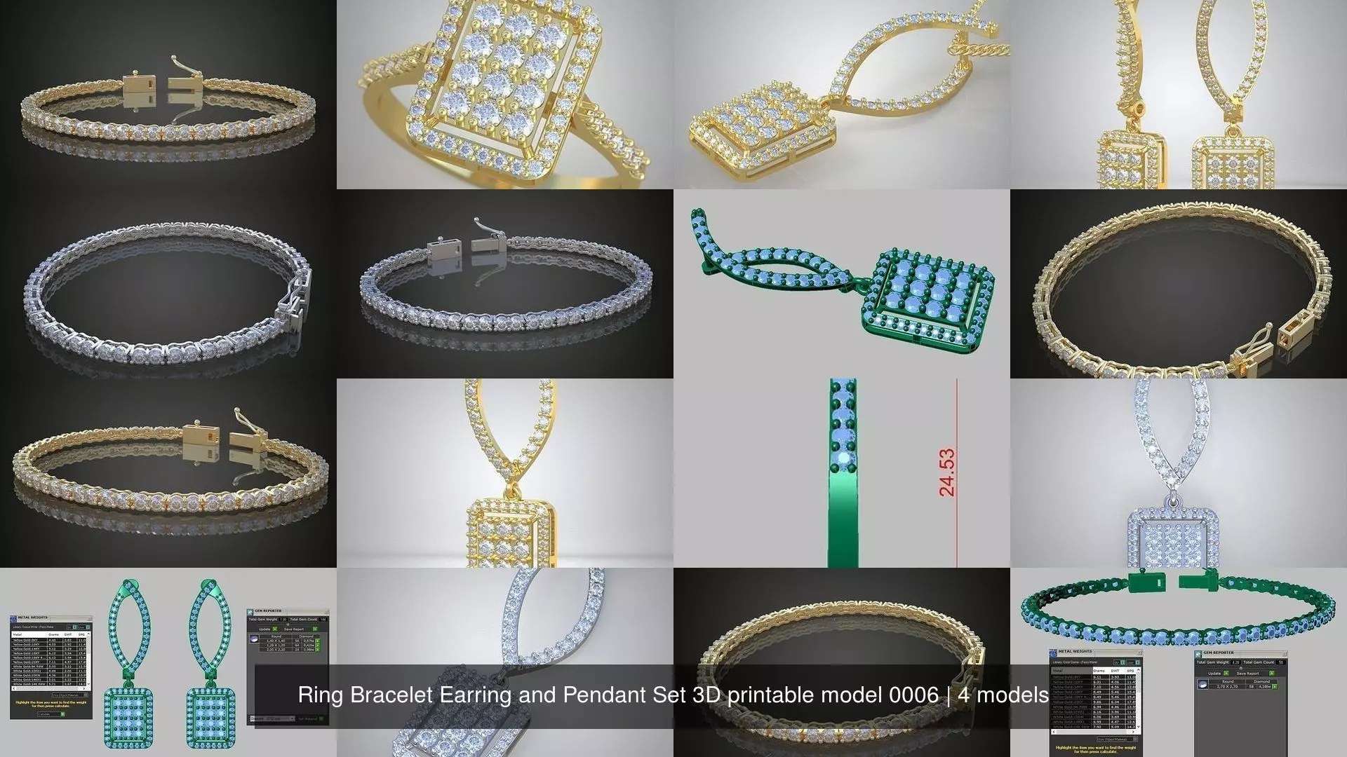 Ring Bracelet Earring and Pendant Set 3D printable model 0006 3D Model Collection_1